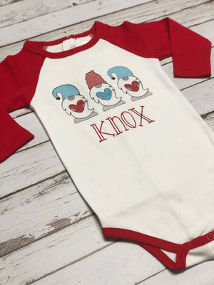 Baby Boy Gnome Trio Valentine Embroidered Bodysuit
