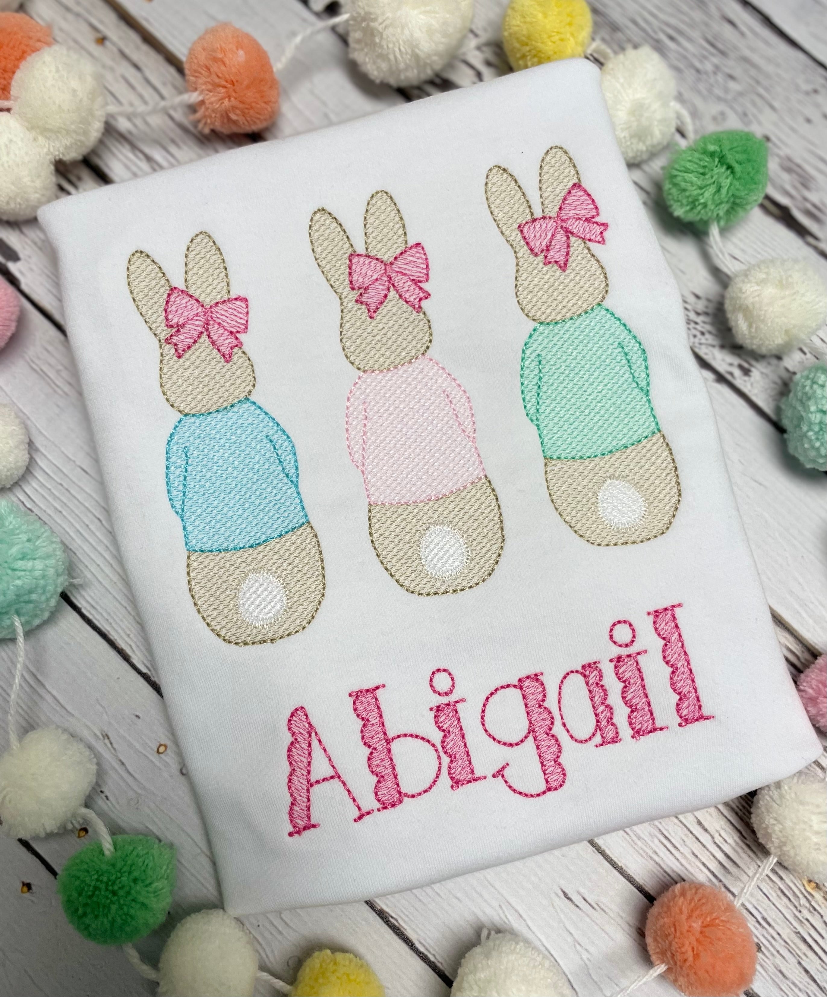 Easter Bunny Bow Trio Monogrammed Girl Shirt