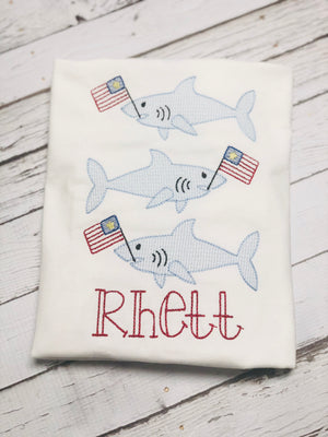 Patriotic Shark Flag Trio Embroidered Personalized Boy Shirt