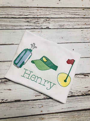 Masters Themed Trio Golf bag Visor Flag Golf Embroidered Boy Shirt