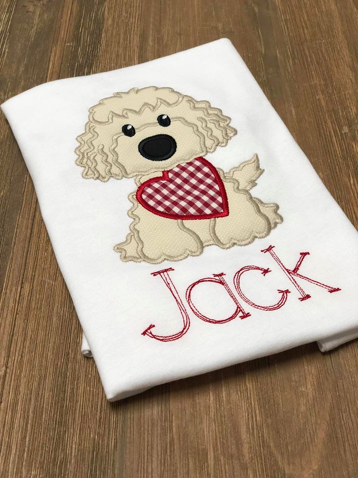 Little Boy Valentine Doodle Dog Appliqued Shirt