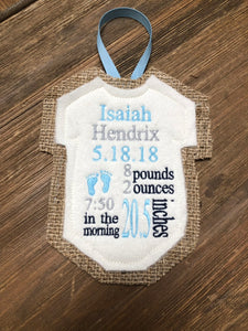 Custom Personalized Birth Announcement Keepsake Baby Ornament Blues 2