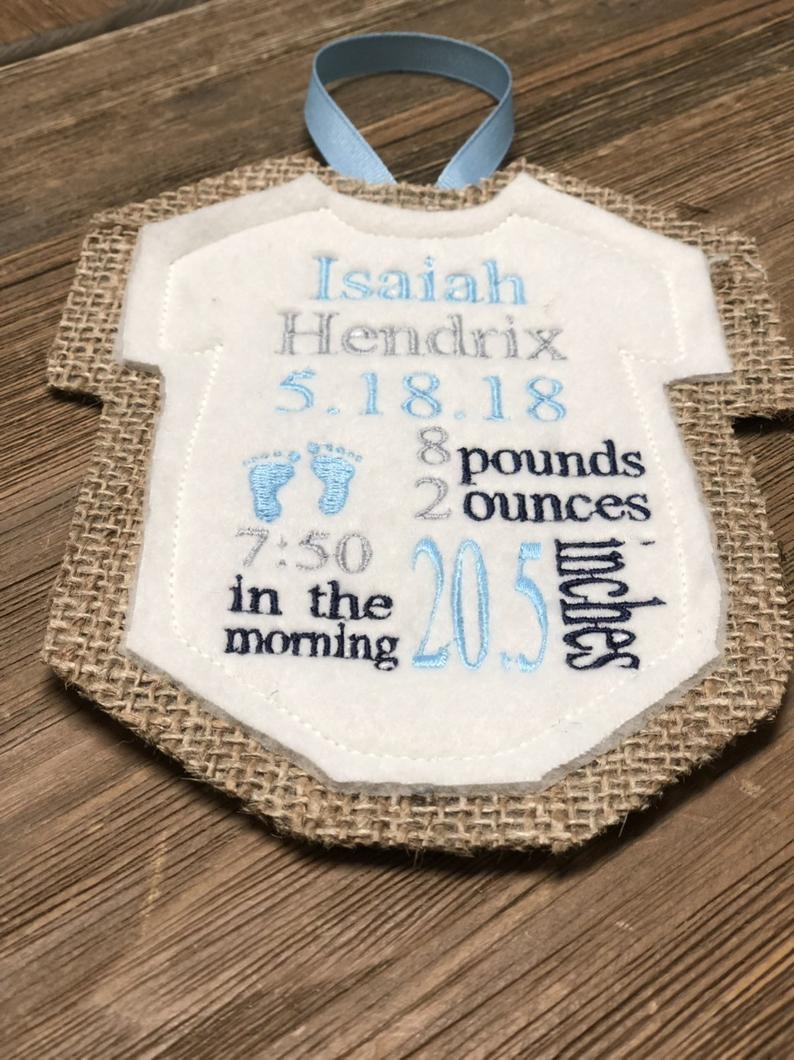 Custom Personalized Birth Announcement Keepsake Baby Ornament Blues 2