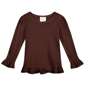 Brown Monogrammed Turkey Applique Girl Ruffle Shirt