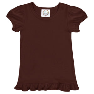 Brown Monogrammed Turkey Applique Girl Ruffle Shirt
