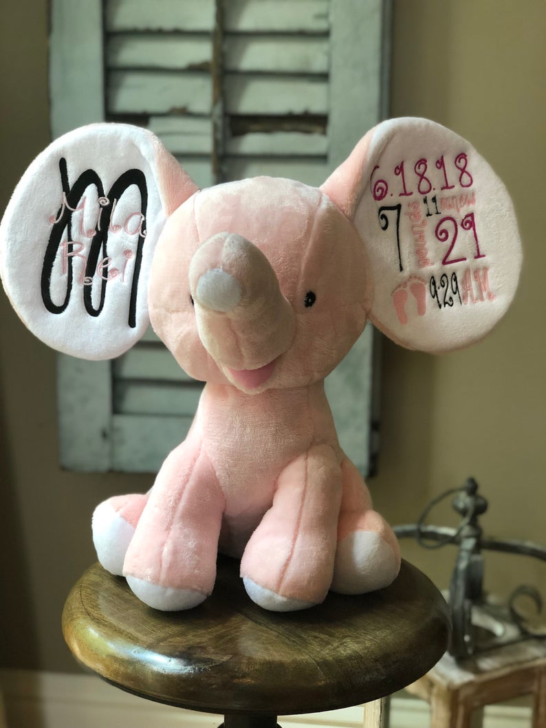 Pink Birth Announcement Elephant Newborn Gift