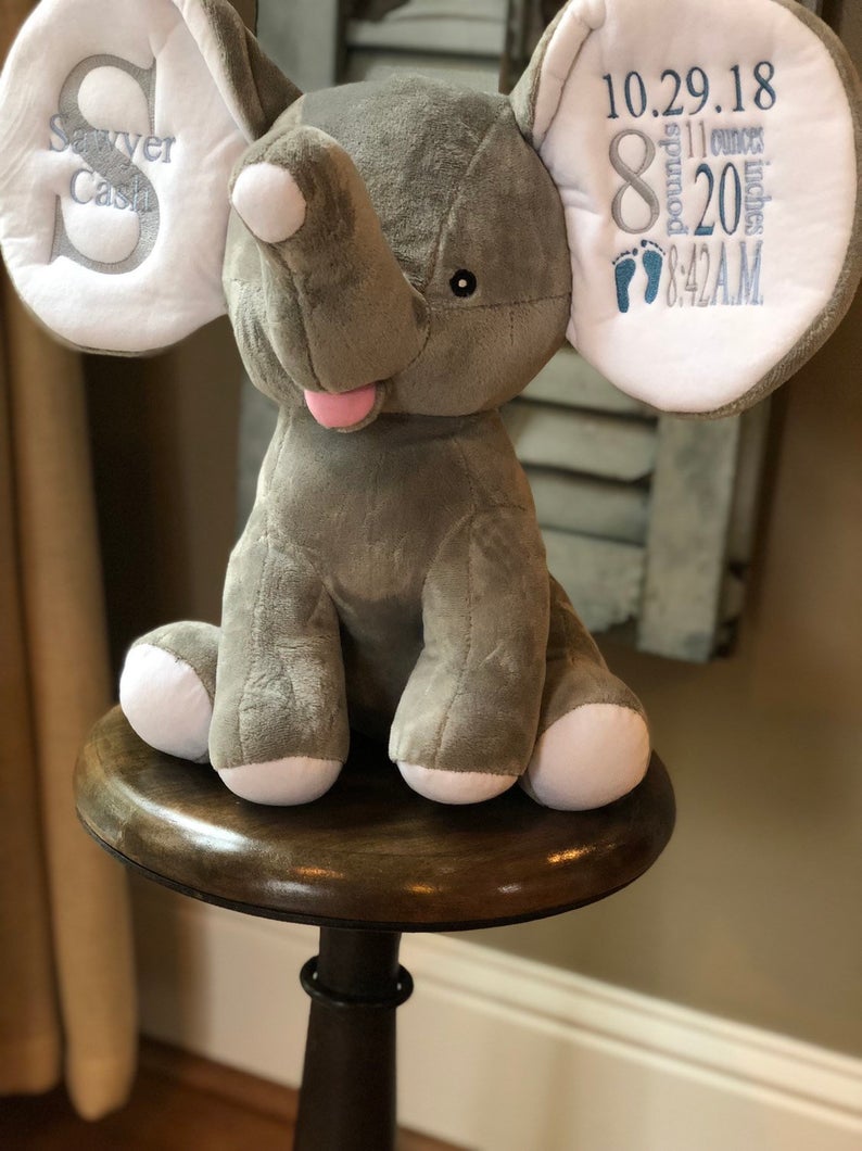 Grey Birth Announcement Elephant Newborn Gift