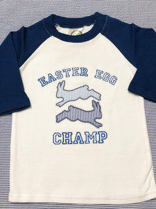 Easter Egg Champ Seersucker Appliqued Boy Raglan Shirt