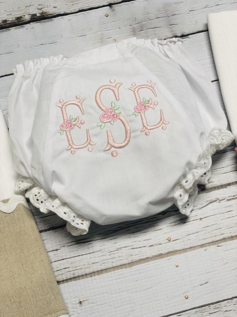 Baby Girl Pink Rose Monogrammed Bloomers