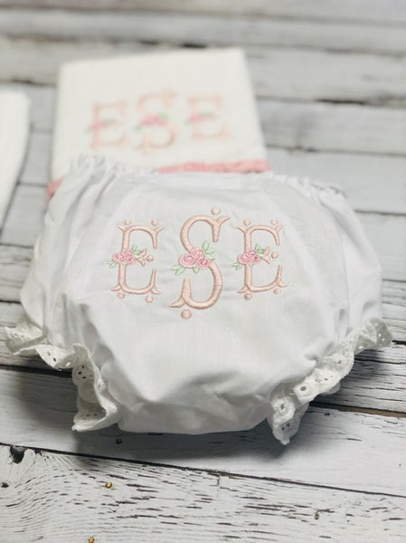 Baby Girl Pink Rose Monogrammed Bloomers – Kennesaw Embroidery