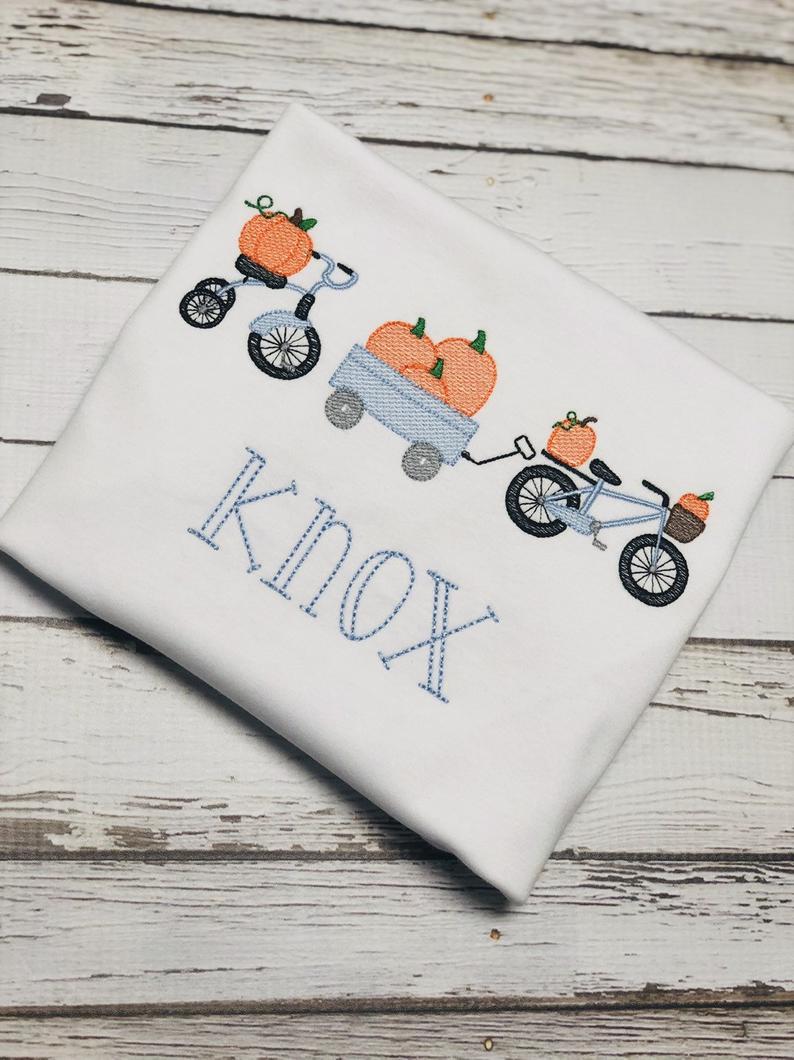 Pumpkin Parade Embroidered Personalized Boy Shirt