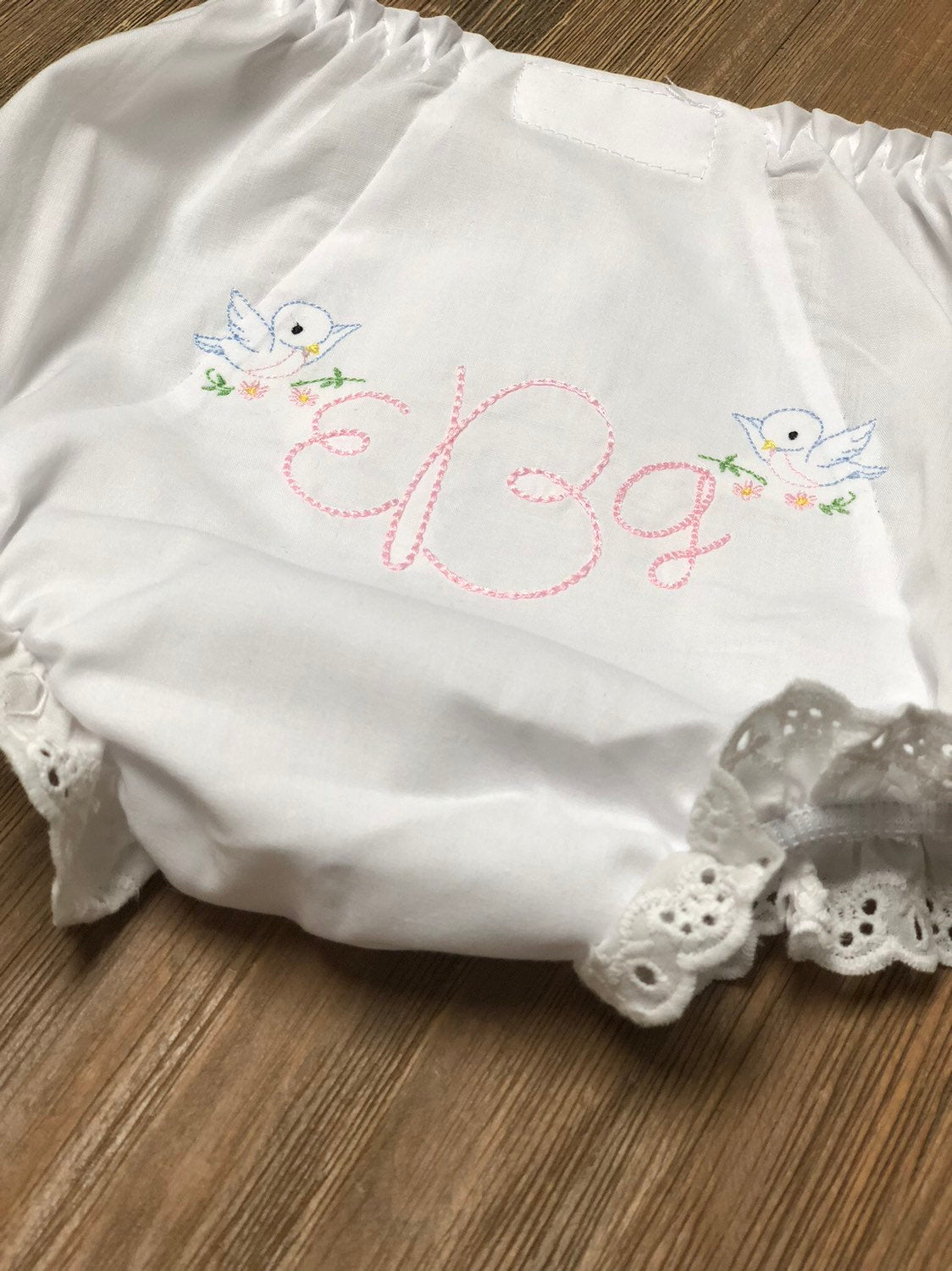 Embroidered Robin Bird Monogrammed Baby Girl Bloomers