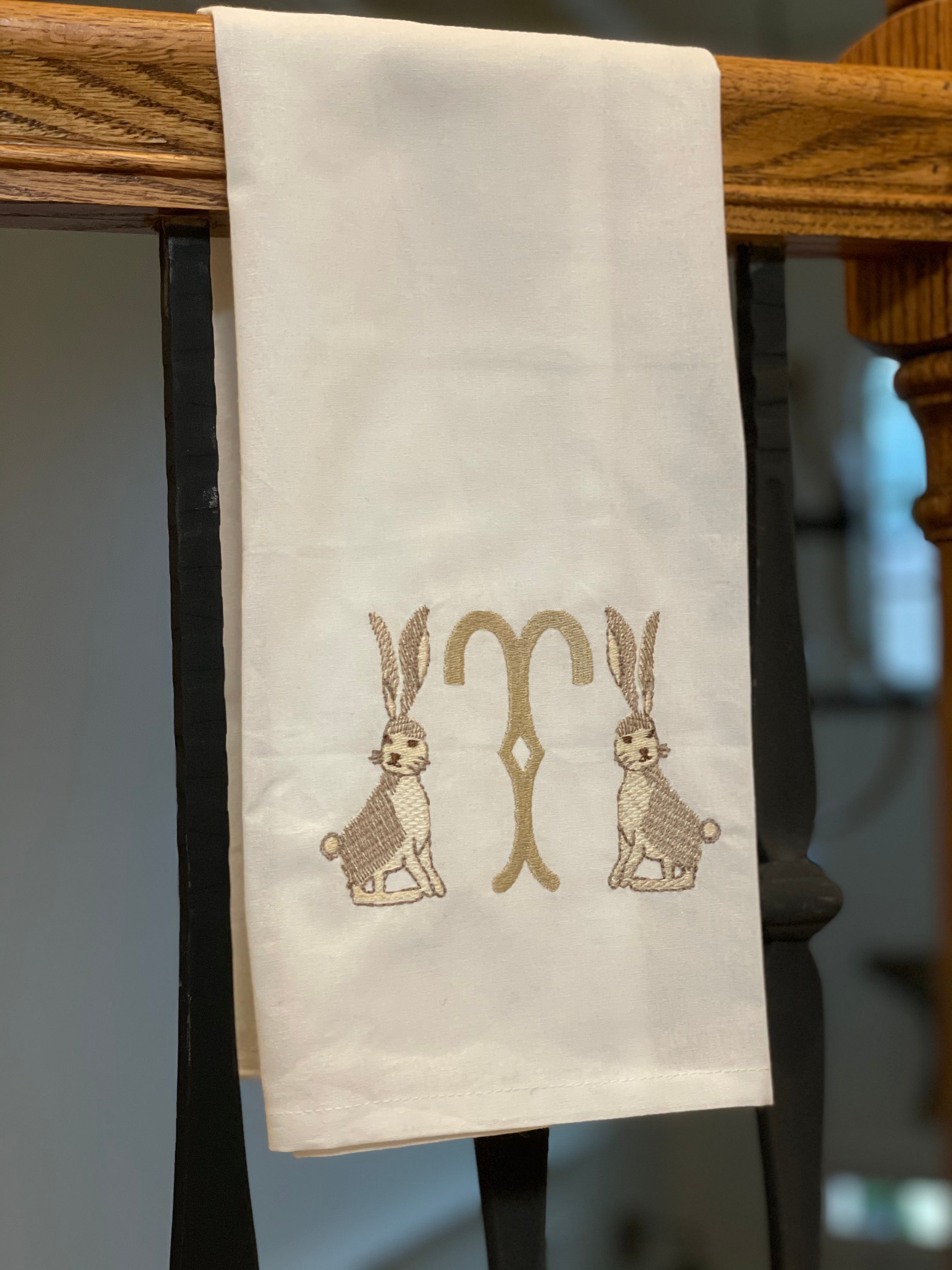 Classy Bunny Monogrammed Embroidered Kitchen Towel