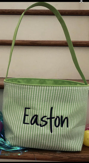 Personalized Green Seersucker Easter Basket Bucket