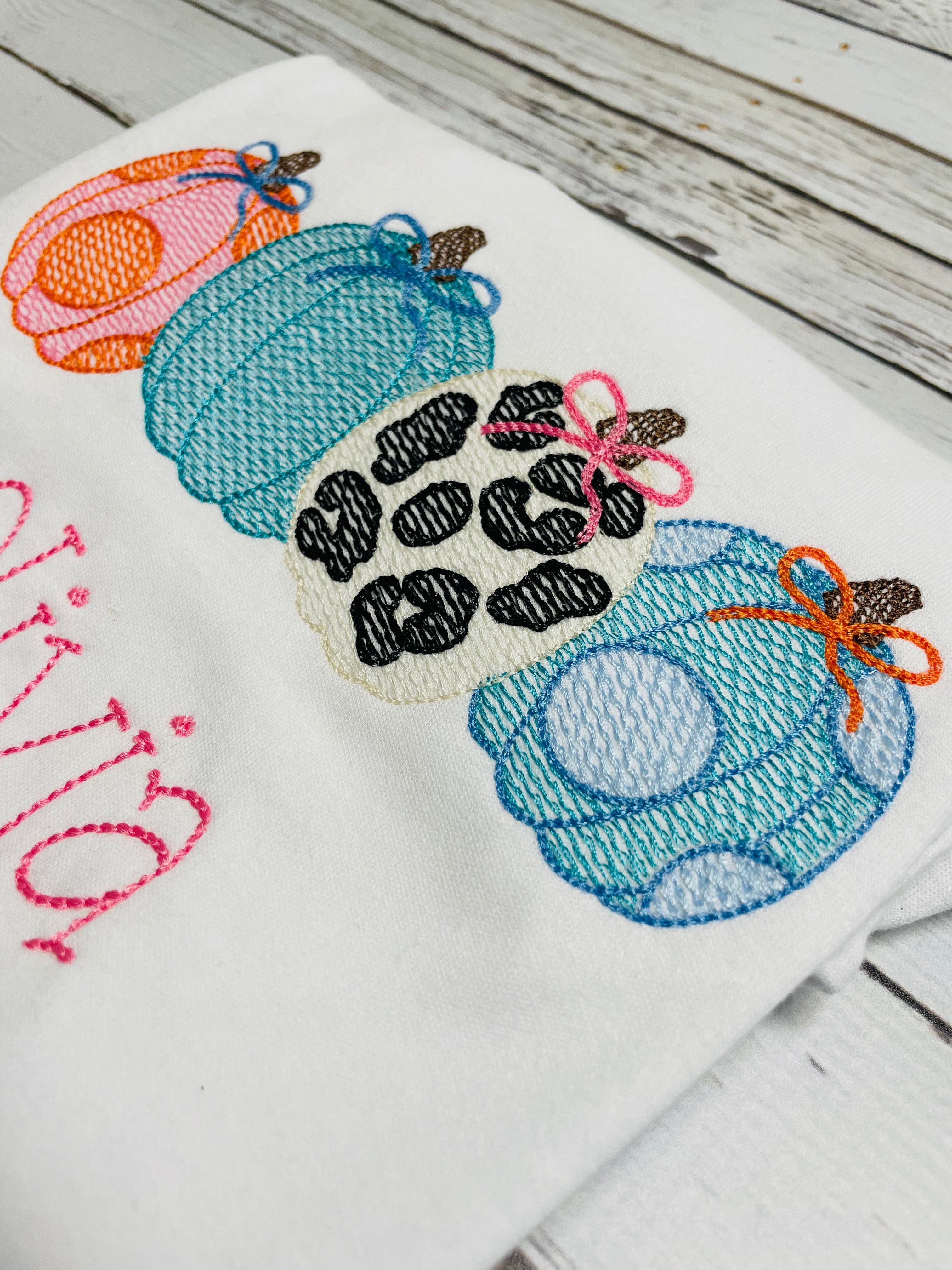 Preppy Pumpkin Sketch Embroidered Girl Ruffle Shirt