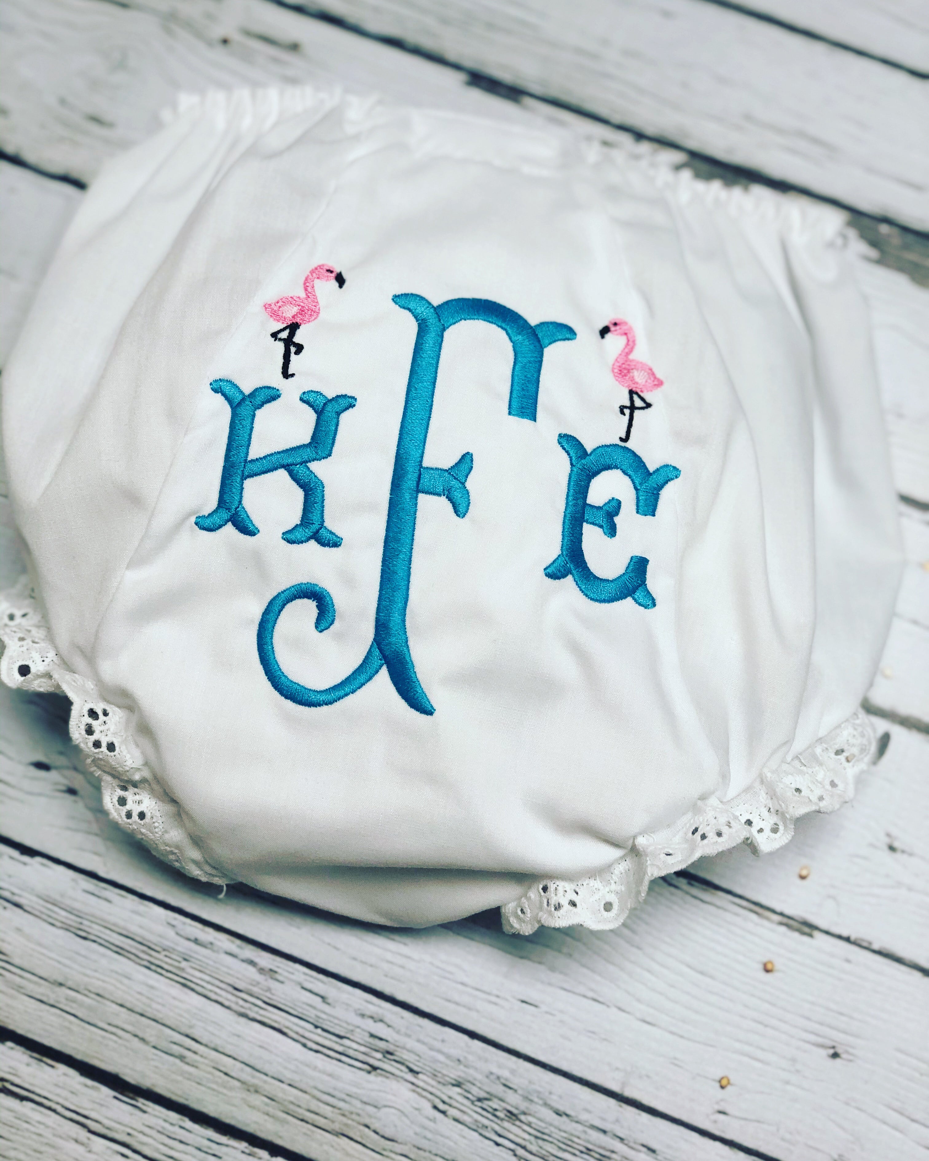 Flamingo Embroidered Monogrammed Baby Girl Bloomers