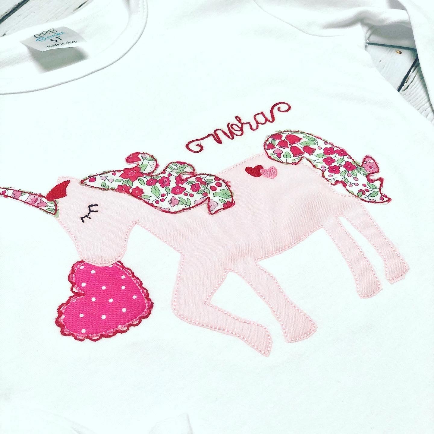 Valentine Unicorn Monogrammed Girl Ruffle Shirt