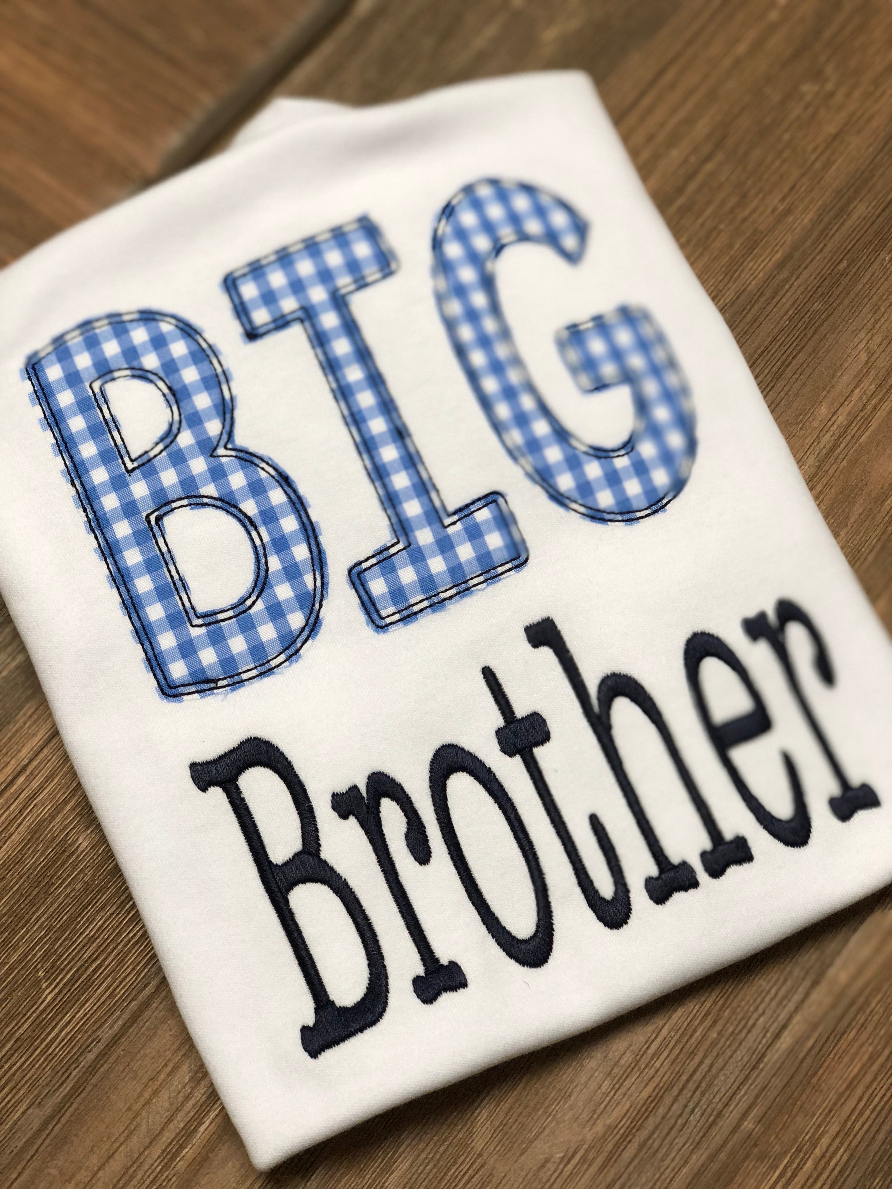Blue Gingham Big Brother Appliqued Boy Shirt