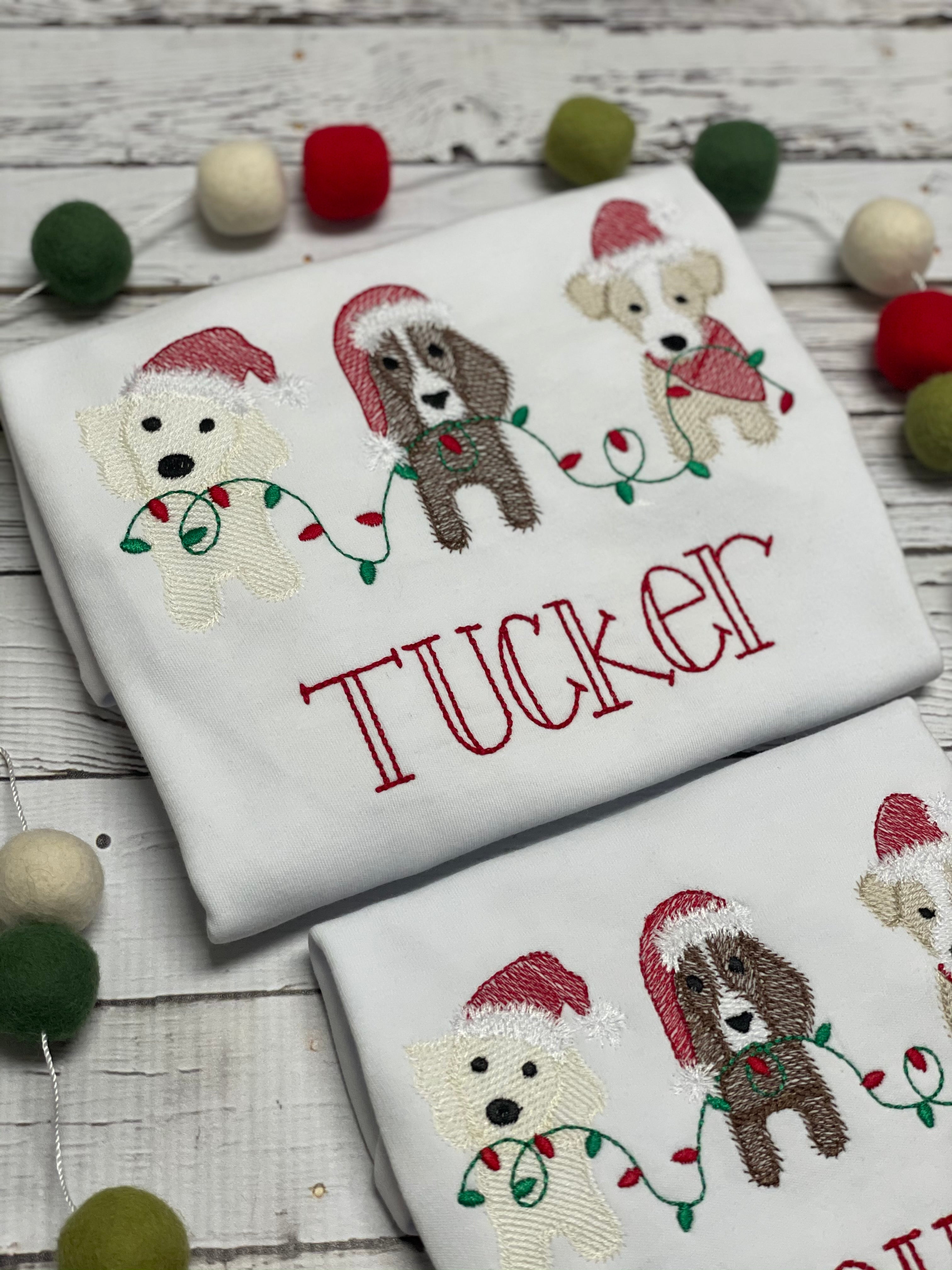 Christmas Dog Trio Personalized Embroidered Boy Shirt
