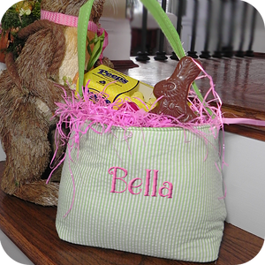 Personalized Green Seersucker Easter Basket Bucket