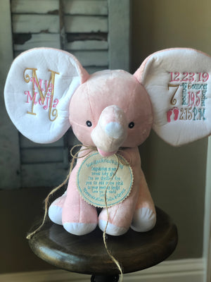 Pink Gold Aqua Birth Announcement Elephant Newborn Gift
