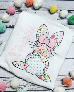Mrs. Cottontail Easter Bunny Floral Appliqued Girl Shirt