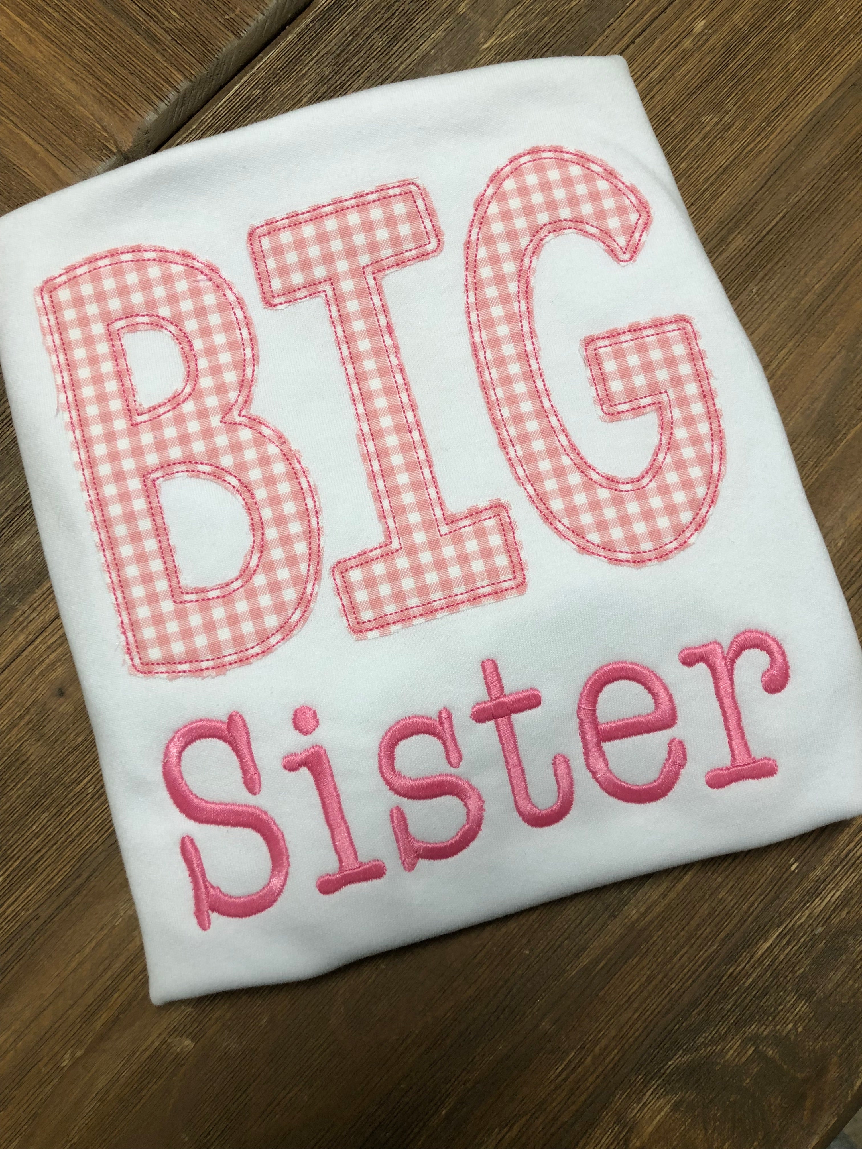 Pink Gingham Big Sister Appliqued Girl Shirt