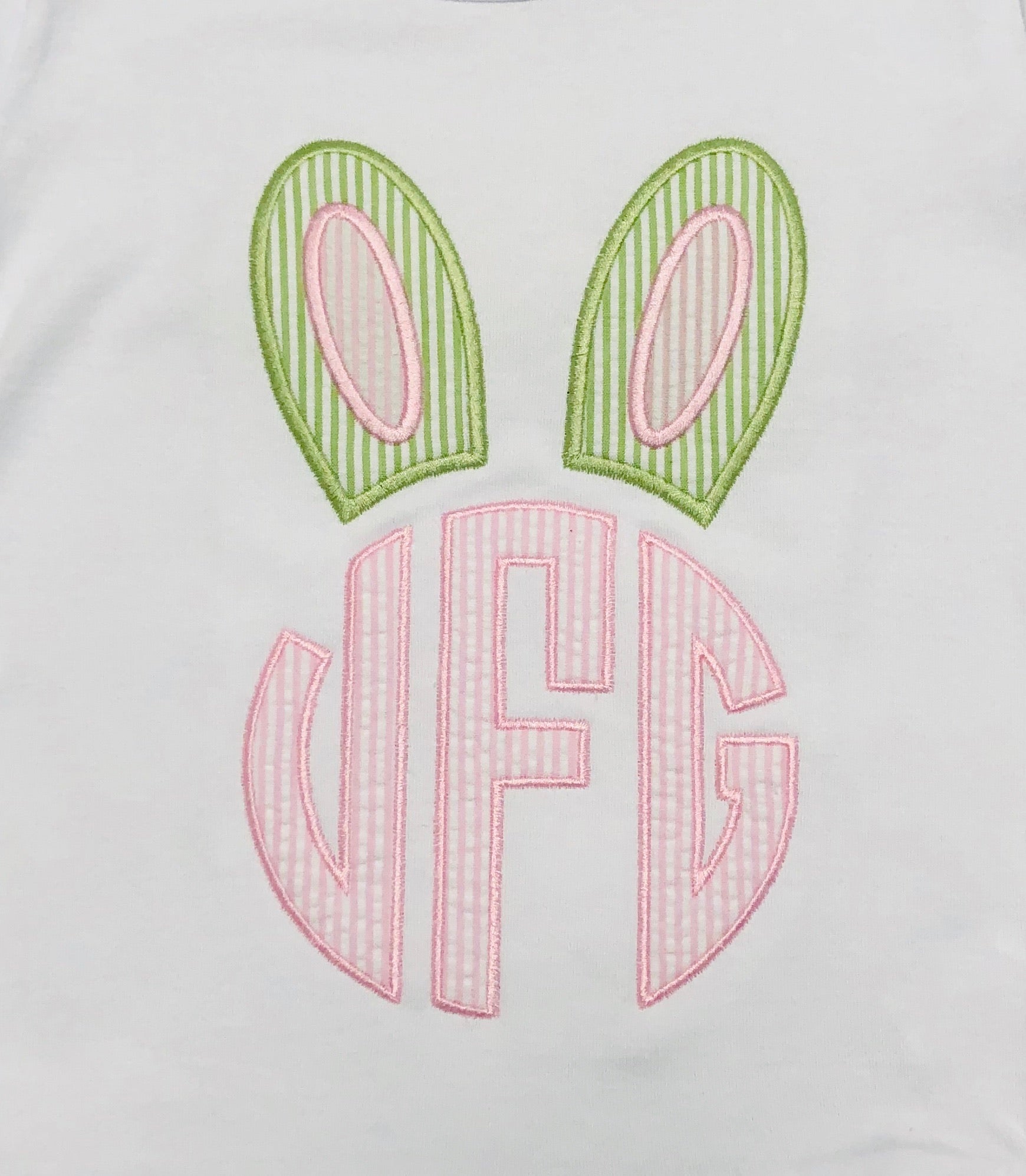 Seersucker Easter Bunny Ears Monogrammed Appliqued Baby Girl Bodysuit
