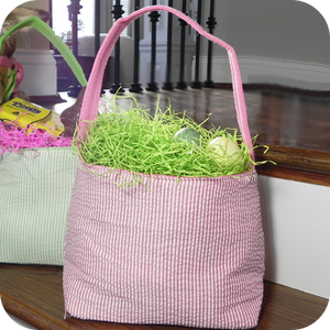 Personalized Pink Seersucker Easter Basket Bucket