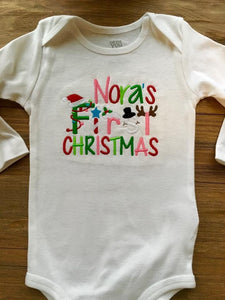 Baby Girl First Christmas Embroidered Bodysuit