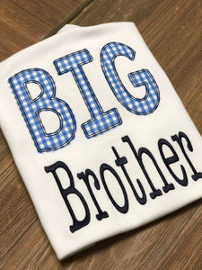 Blue Gingham Big Brother Appliqued Boy Shirt