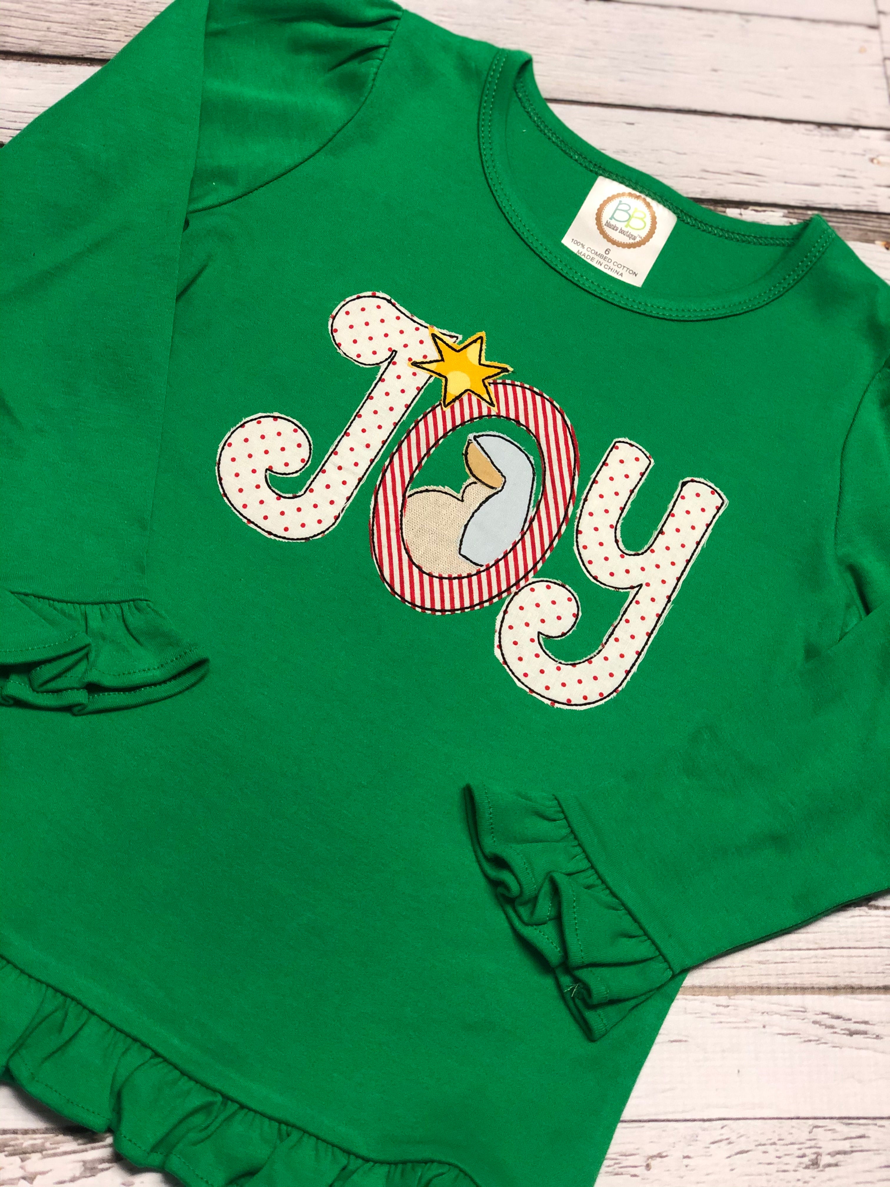 Joy Nativity Themed Appliqued Girl Shirt