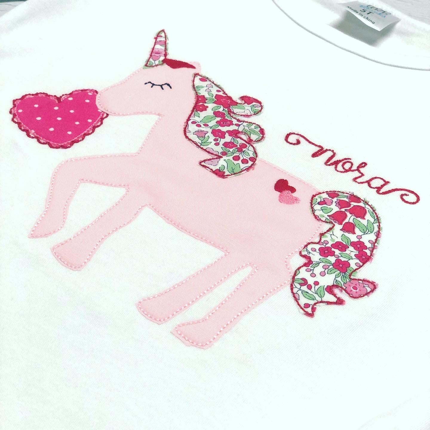 Valentine Unicorn Monogrammed Girl Ruffle Shirt