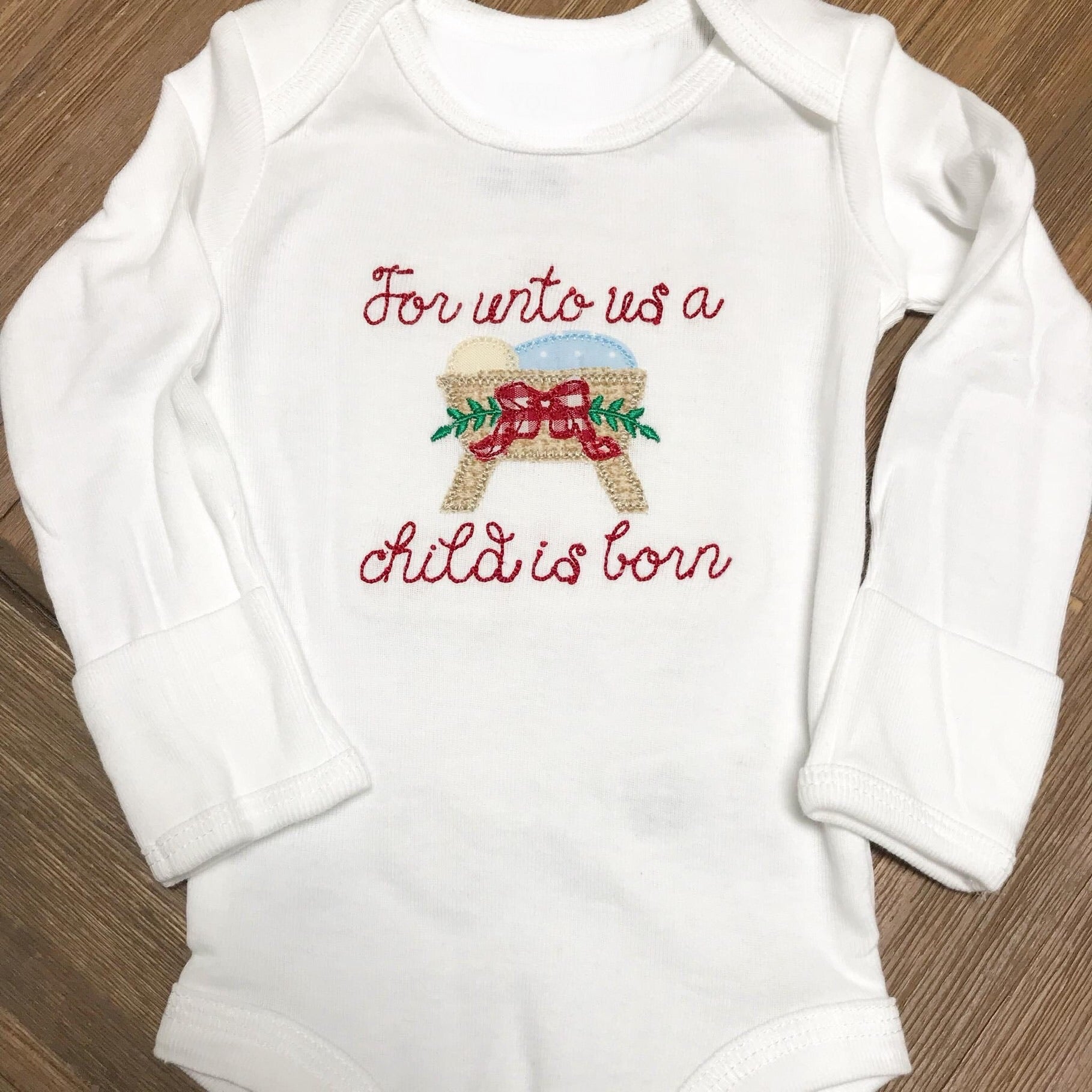 Baby Girl Nativity Christmas Embroidered Bodysuit