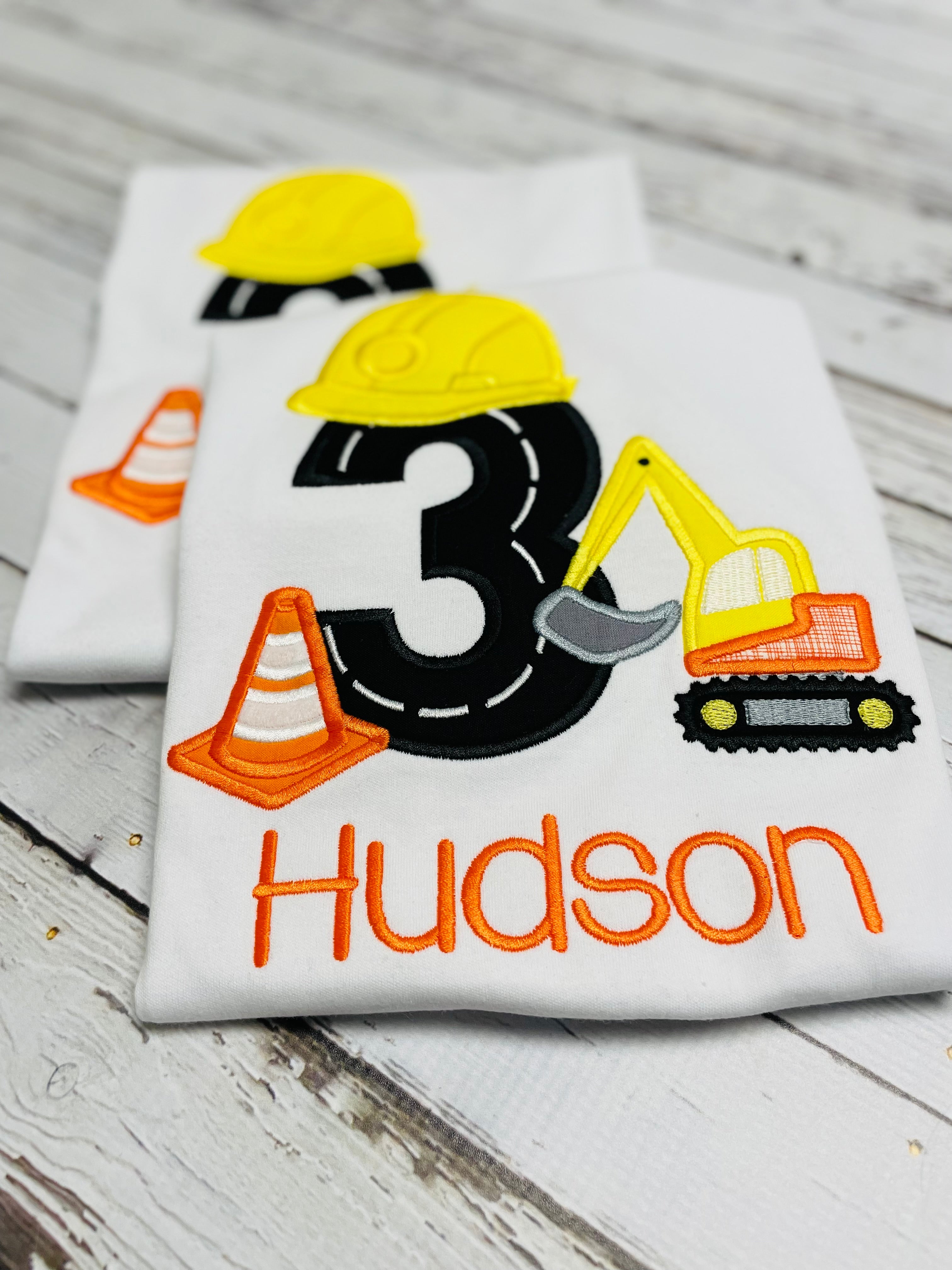 Construction Themed Excavator Appliqued Birthday Boy Shirt