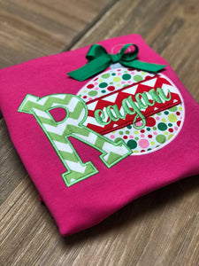 Hot Pink Monogrammed Ornament Girl Christmas Shirt