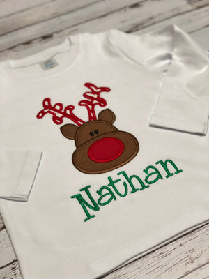 Little Boy Reindeer Appliqued Christmas shirt