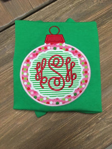 Green Christmas Ornament Appliqued Monogrammed Girl Shirt