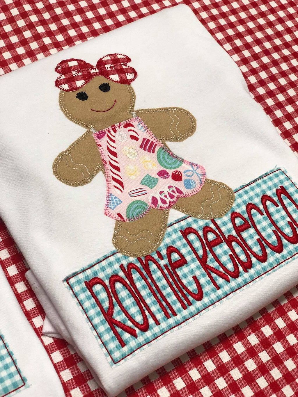 Gingerbread Christmas Appliqued Monogrammed Girl Shirt