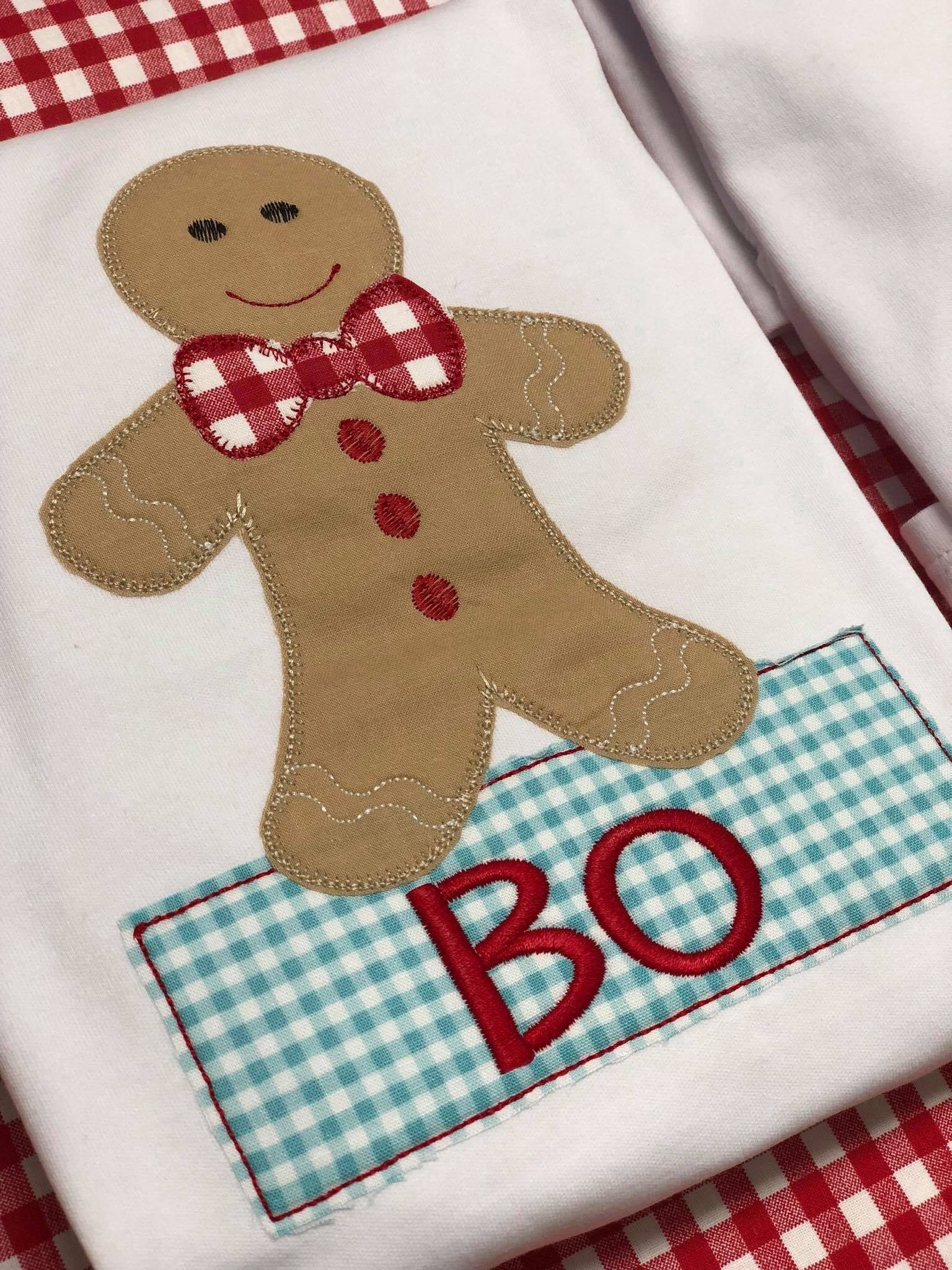 Gingerbread Christmas Appliqued Monogrammed Boy Shirt