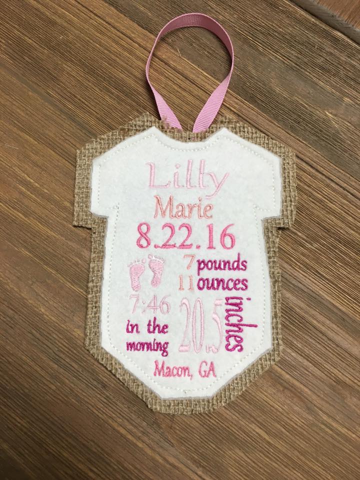Custom Personalized Birth Announcement Keepsake Baby Ornament Pinks